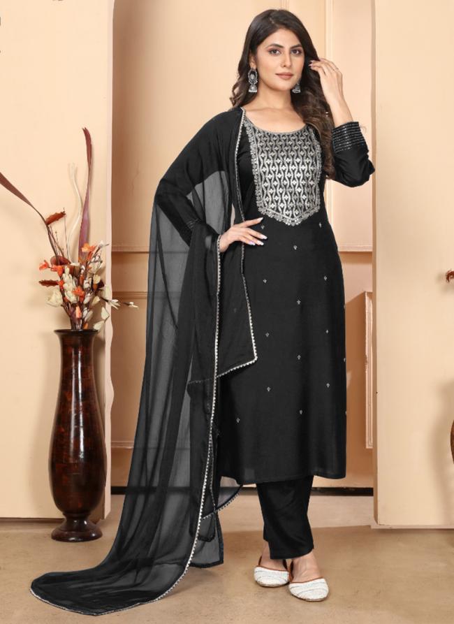 Premium Rayon Black Festival Wear Sequins Work Readymade Kurti Set